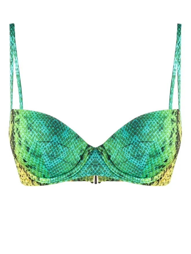 Noire Swimwear Noire Swimwear snakeskin-print bikini top - Greenの商品画像