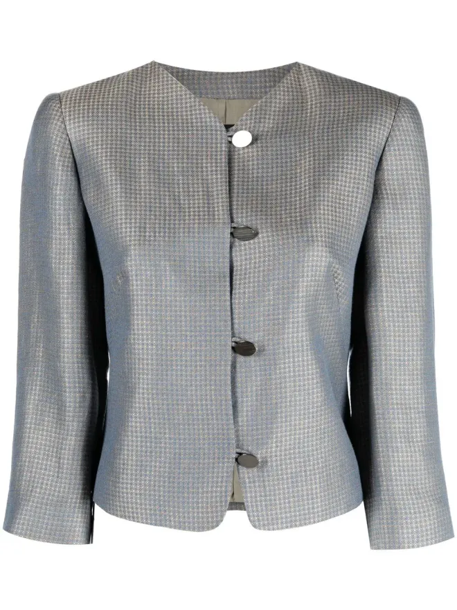 Giorgio Armani Pre-Owned Giorgio Armani Pre-Owned ノーカラー チェック柄ジャケット ブルーの商品画像