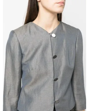Giorgio Armani Pre-Owned ノーカラー チェック柄ジャケット ブルー - サムネイル5