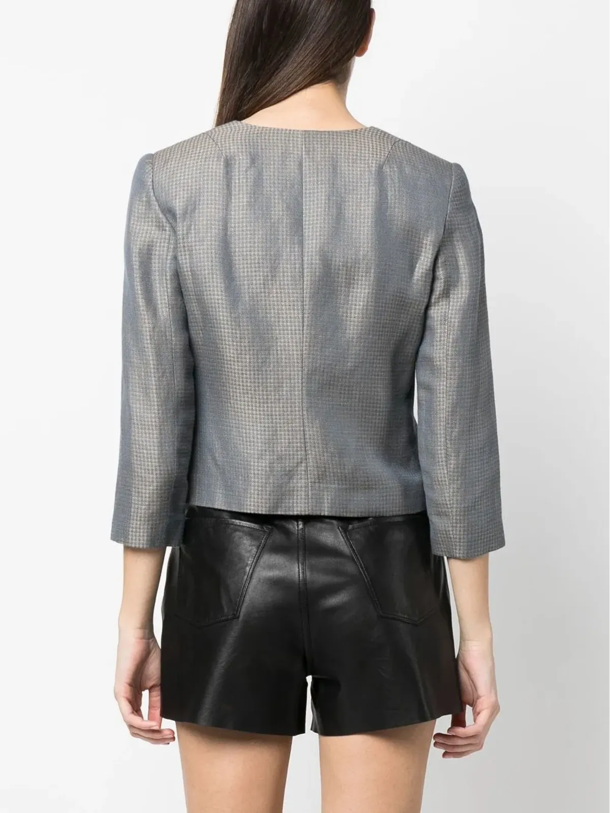 Giorgio Armani Pre-Owned ノーカラー チェック柄ジャケット ブルー - 画像4