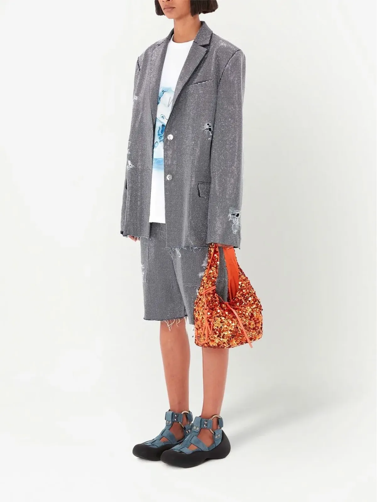 JW Anderson スタッズ付きコットンショーツ グレー - 画像2