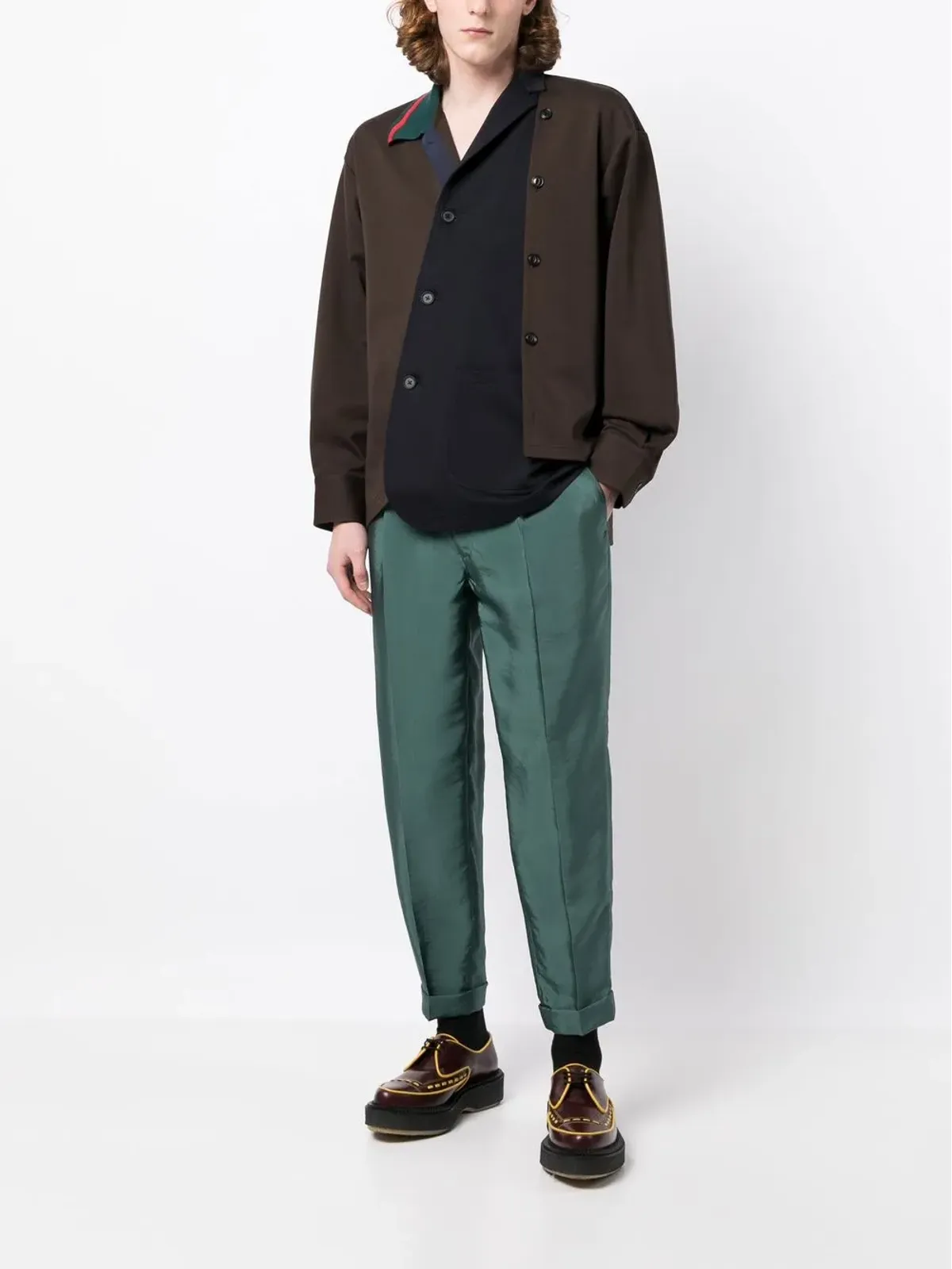Kolor クロップド テーパード丈 スーツパンツ - Green - 画像2