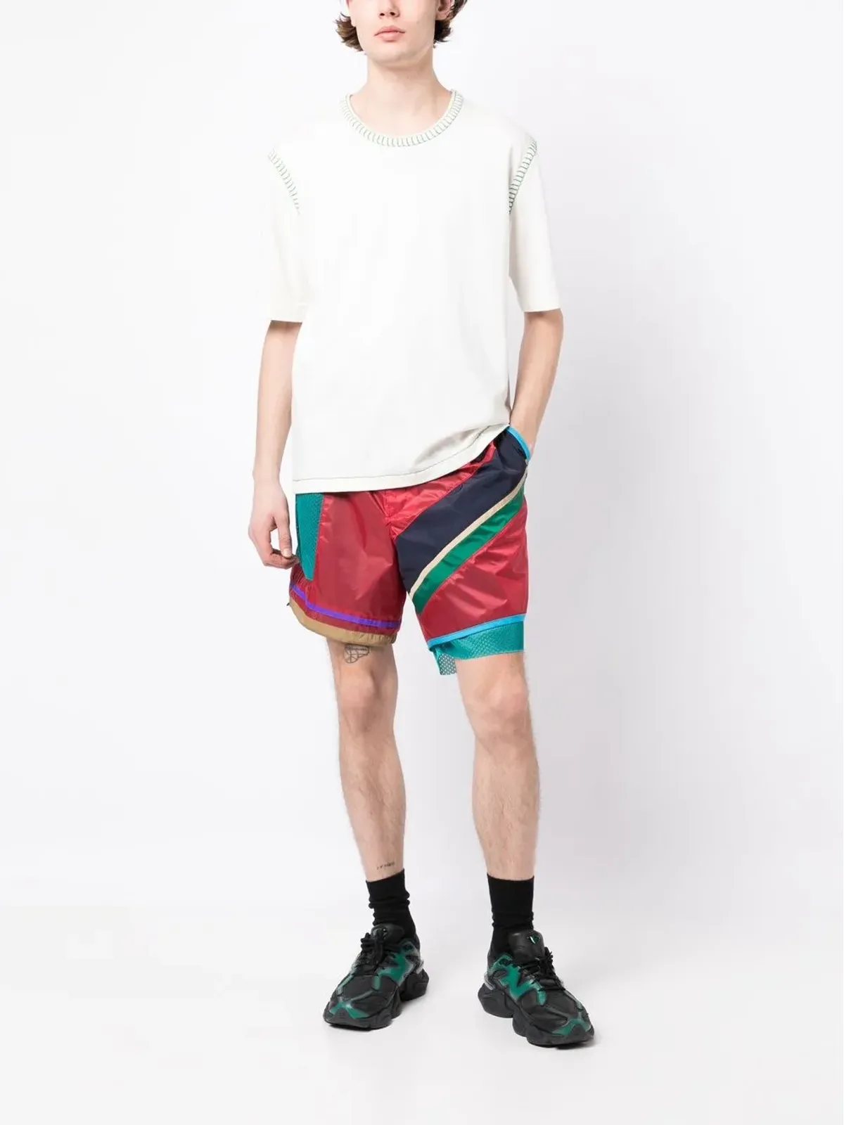 Kolor パッチワークパネルド スポーツショーツ - 画像2