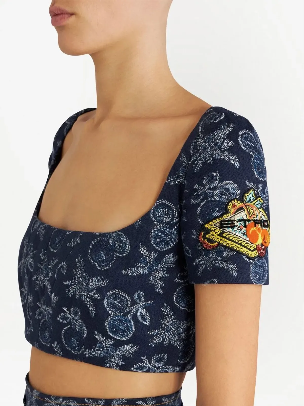 ETRO 花柄ジャカード クロップトップ - Blue - 画像5
