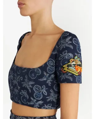 ETRO 花柄ジャカード クロップトップ - Blue - サムネイル5