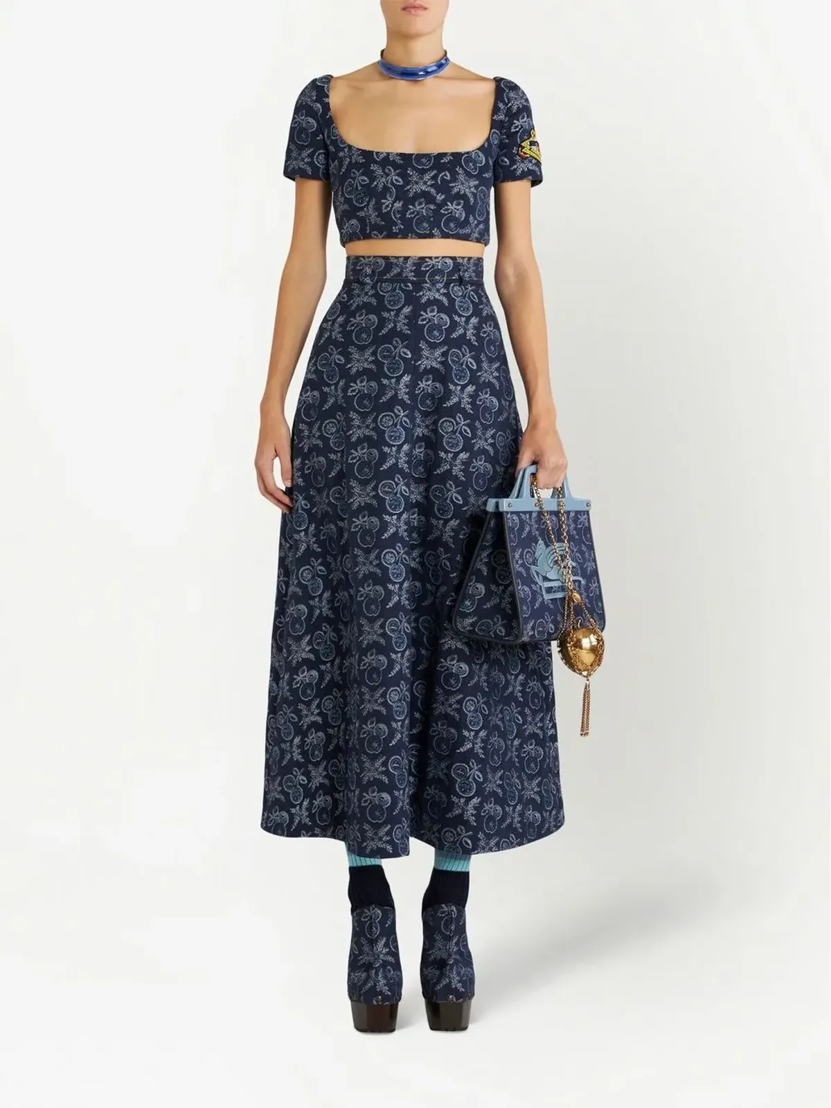 ETRO 花柄ジャカード クロップトップ - Blue - 画像2