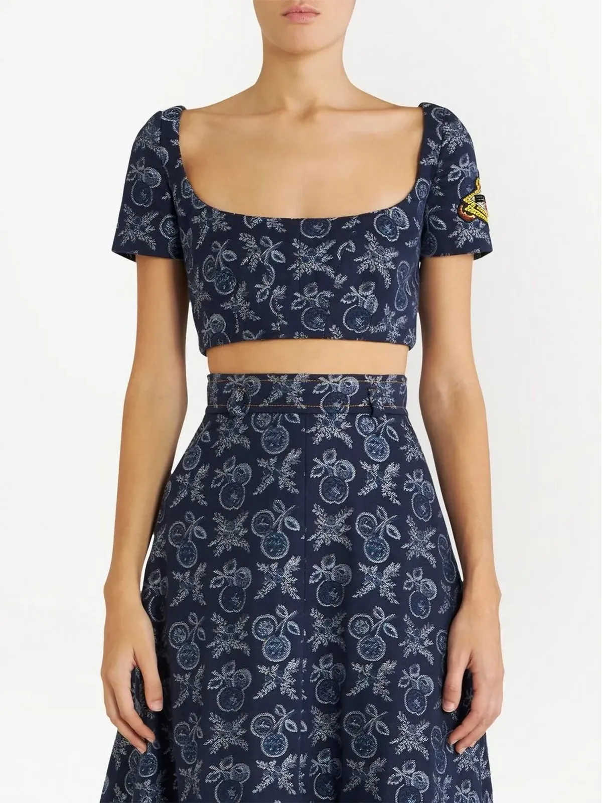 ETRO 花柄ジャカード クロップトップ - Blue - 画像3