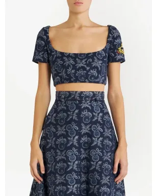 ETRO 花柄ジャカード クロップトップ - Blue - サムネイル3
