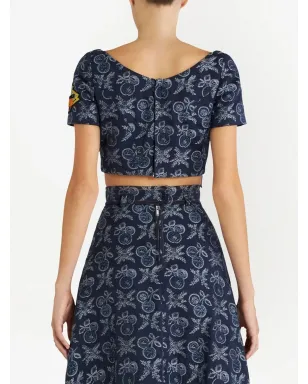 ETRO 花柄ジャカード クロップトップ - Blue - サムネイル4