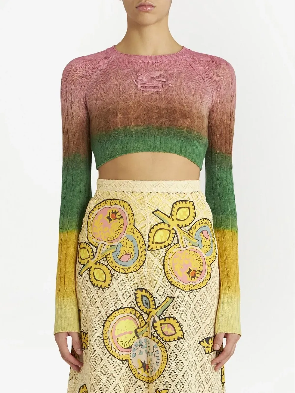 ETRO グラデーション ケーブルニット クロップドジャンパー - 画像3