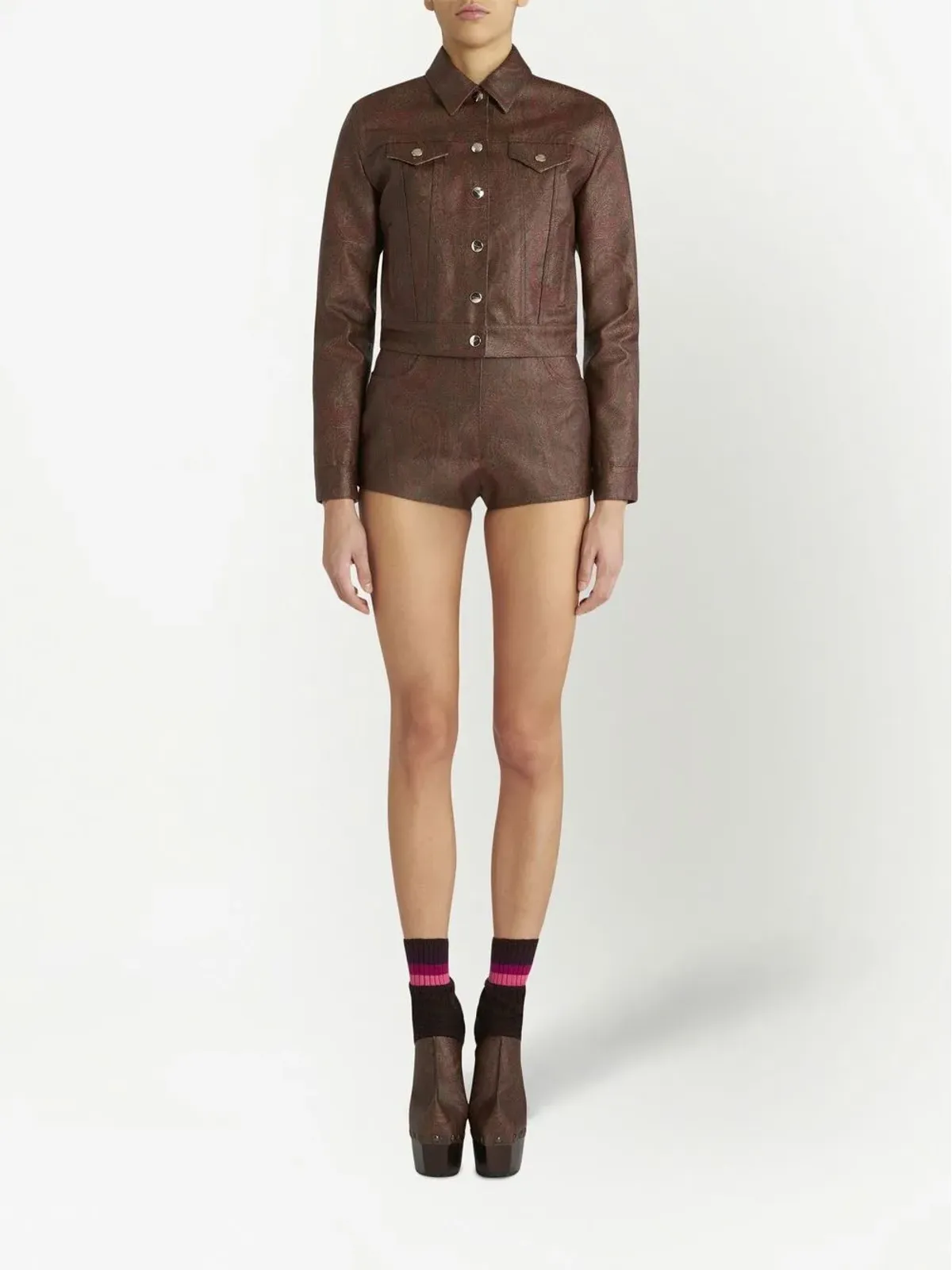 ETRO ペイズリープリント クロップドジャケット - レッド - 画像3