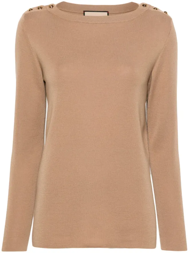 Gucci Gucci shoulder-button cashmere jumper - Neutralsの商品画像