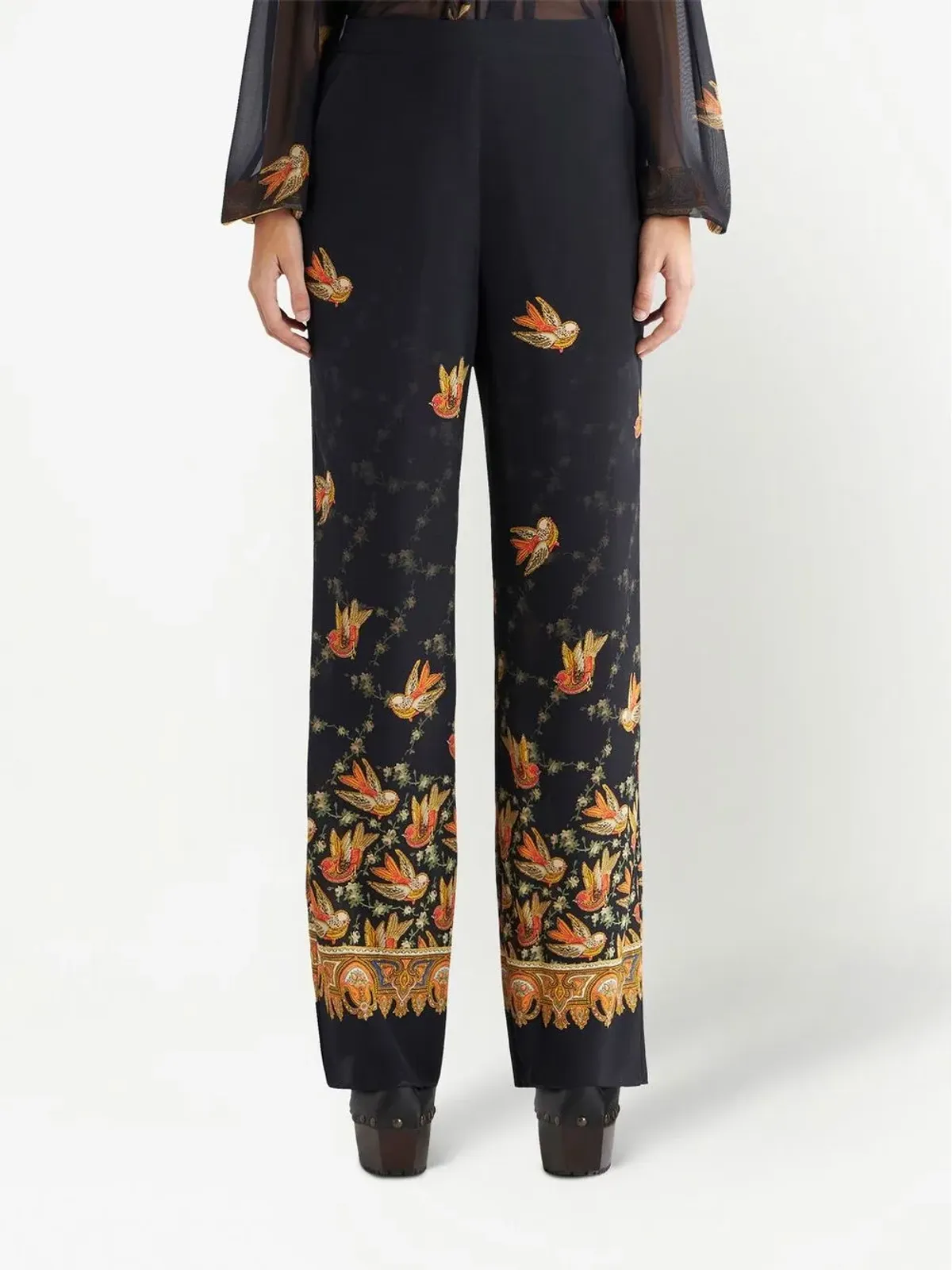 ETRO シルク ペイズリープリント ストレートパンツ - ブラック - 画像3
