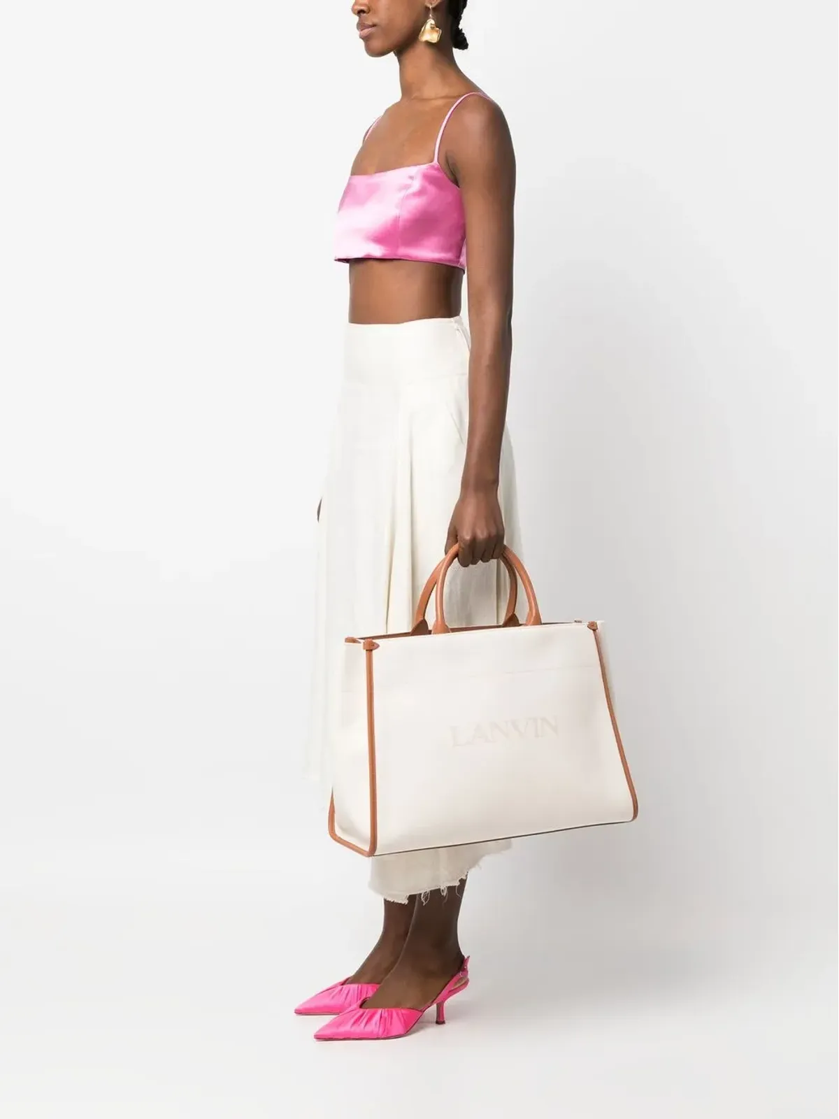 Lanvin ロゴプリントレザートートバッグ - 画像2