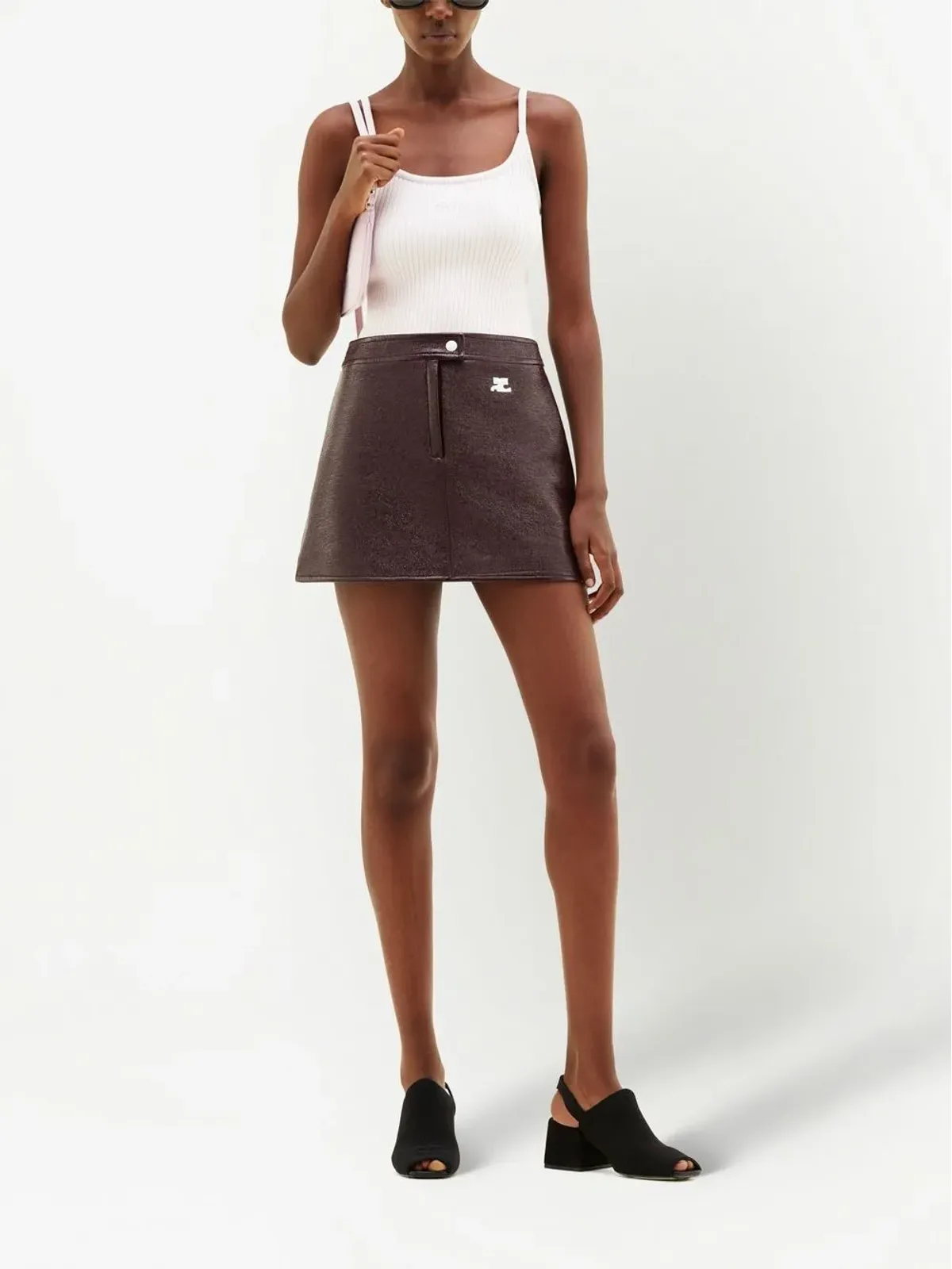 Courrèges ロゴパッチ ビニールスカート - 画像2
