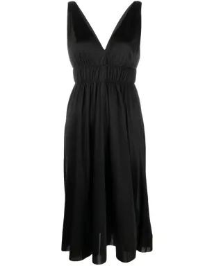 P.A.R.O.S.H. smocked-detail V-neck dress - Black - サムネイル1
