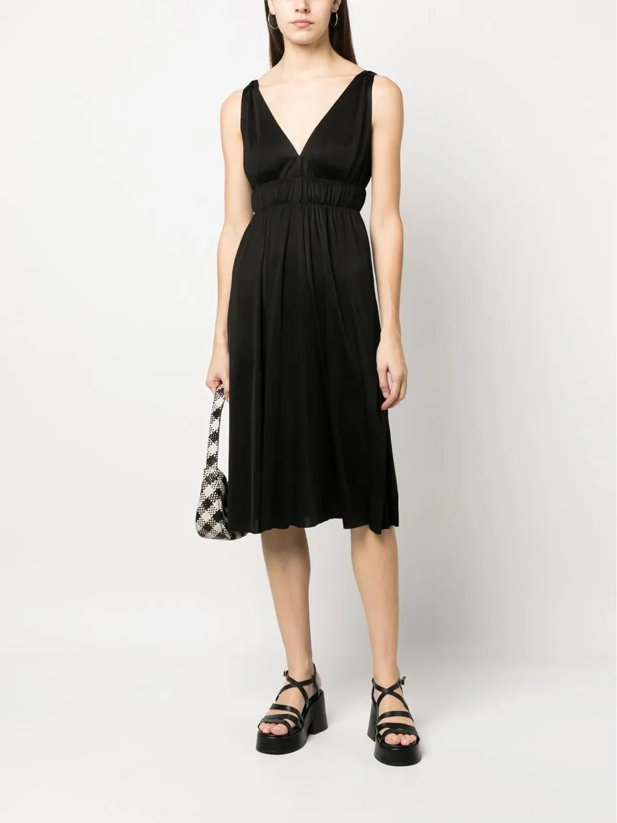 P.A.R.O.S.H. smocked-detail V-neck dress - Black - 画像2