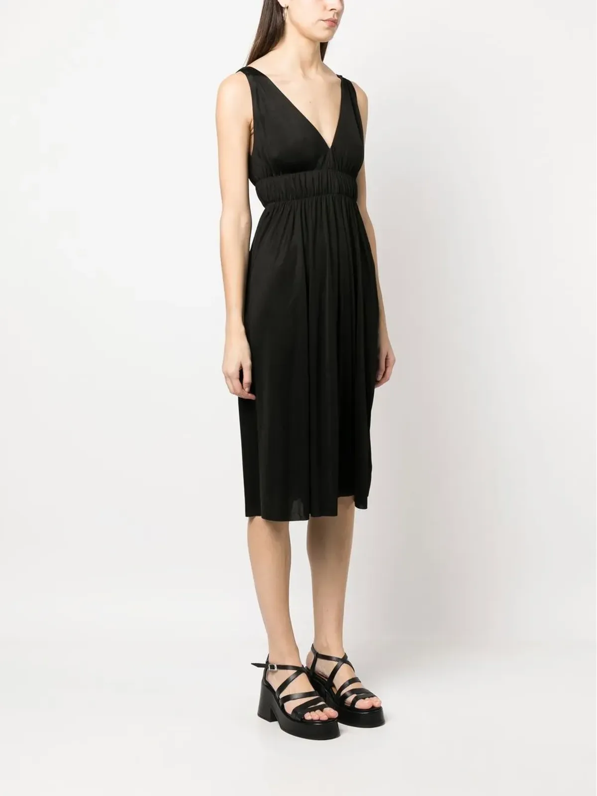 P.A.R.O.S.H. smocked-detail V-neck dress - Black - 画像3