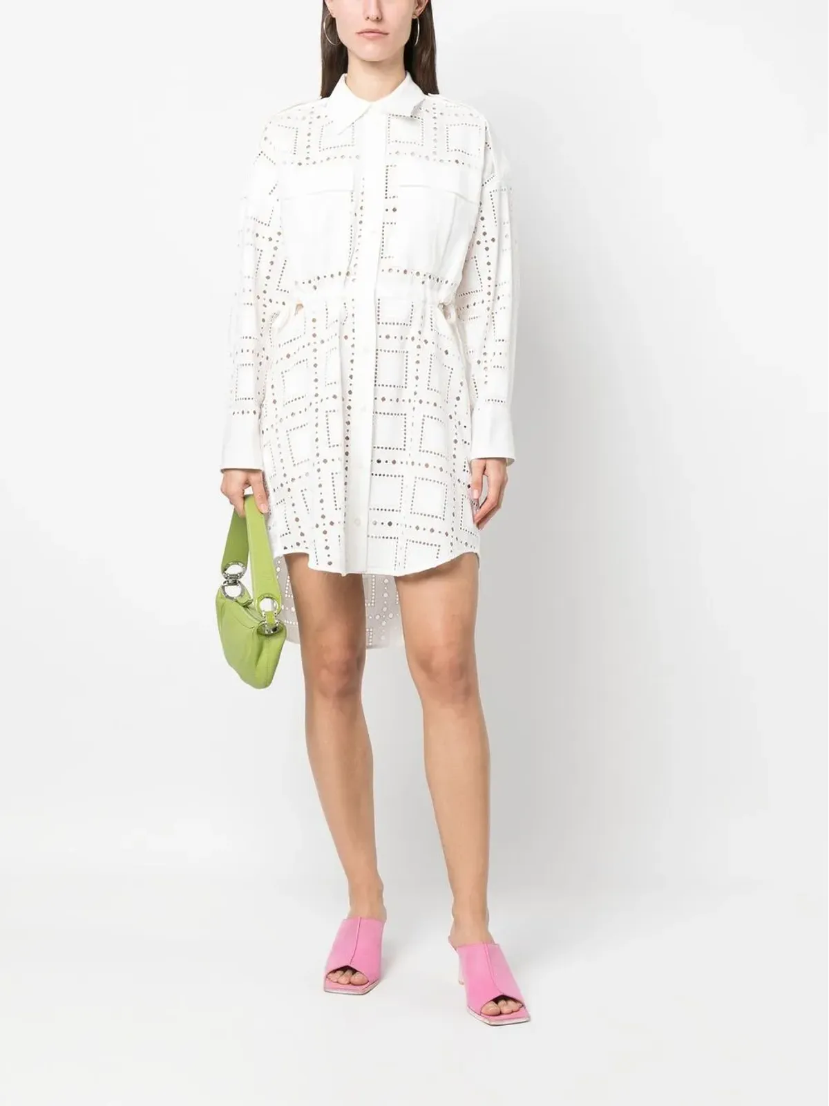 MSGM ブロデリエ・アングレーズ カットアウト シャツドレス - ホワイト - 画像2