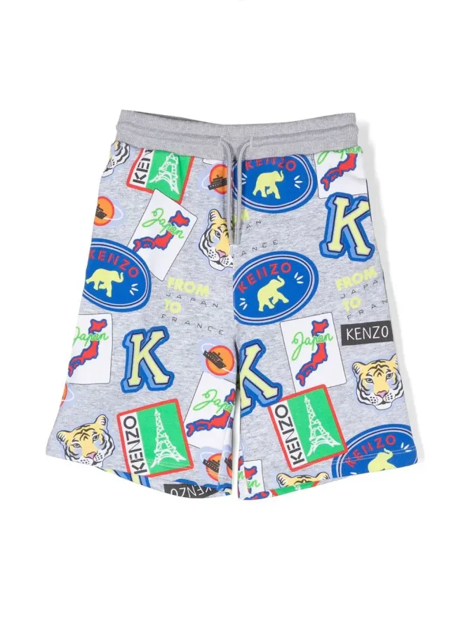 Kenzo Kids Kenzo Kids ステッカー柄プリント サイドストライプ ショーツの商品画像