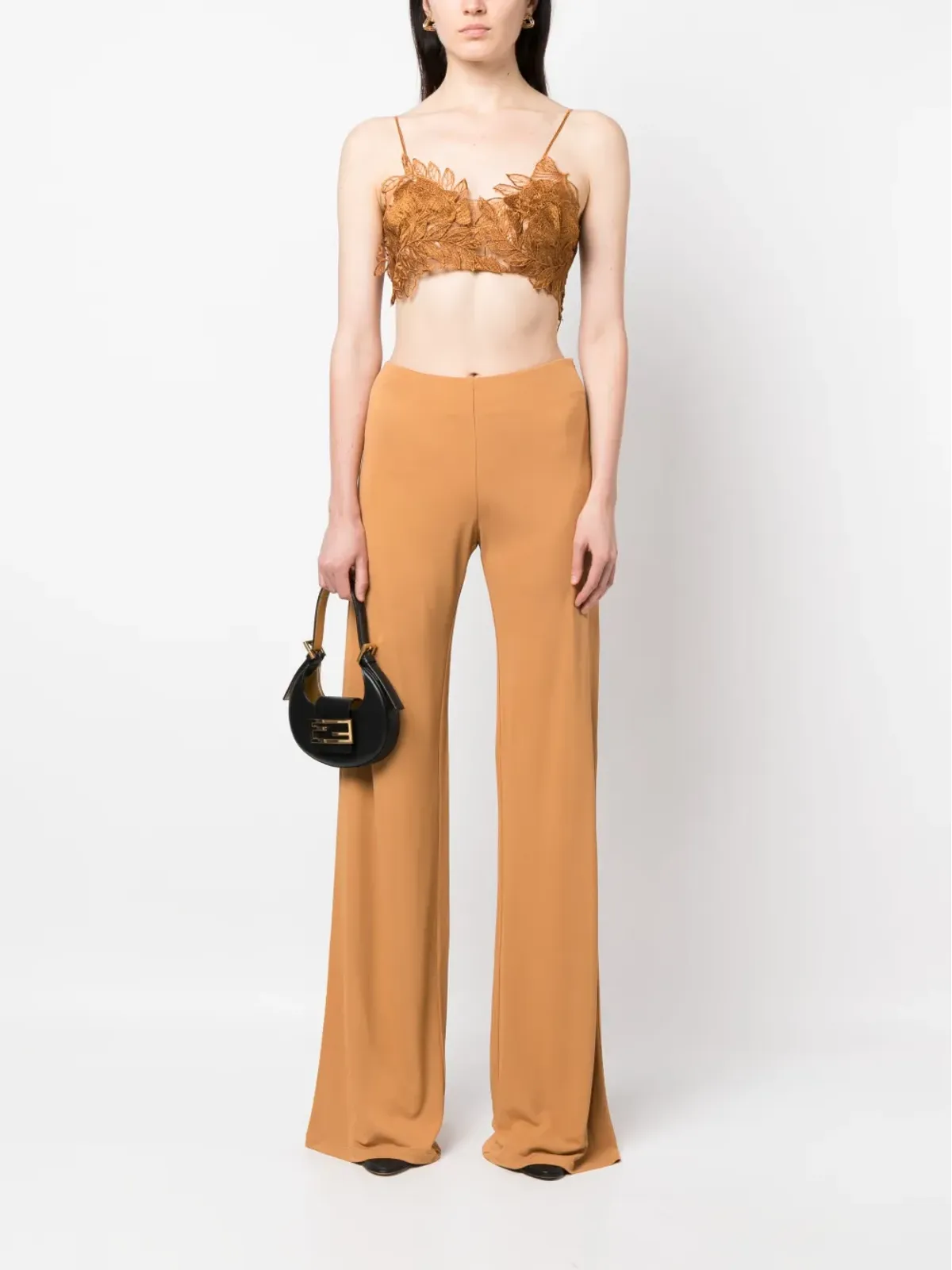 Alberta Ferretti ハイウエストフレアパンツ ブラウン - 画像2