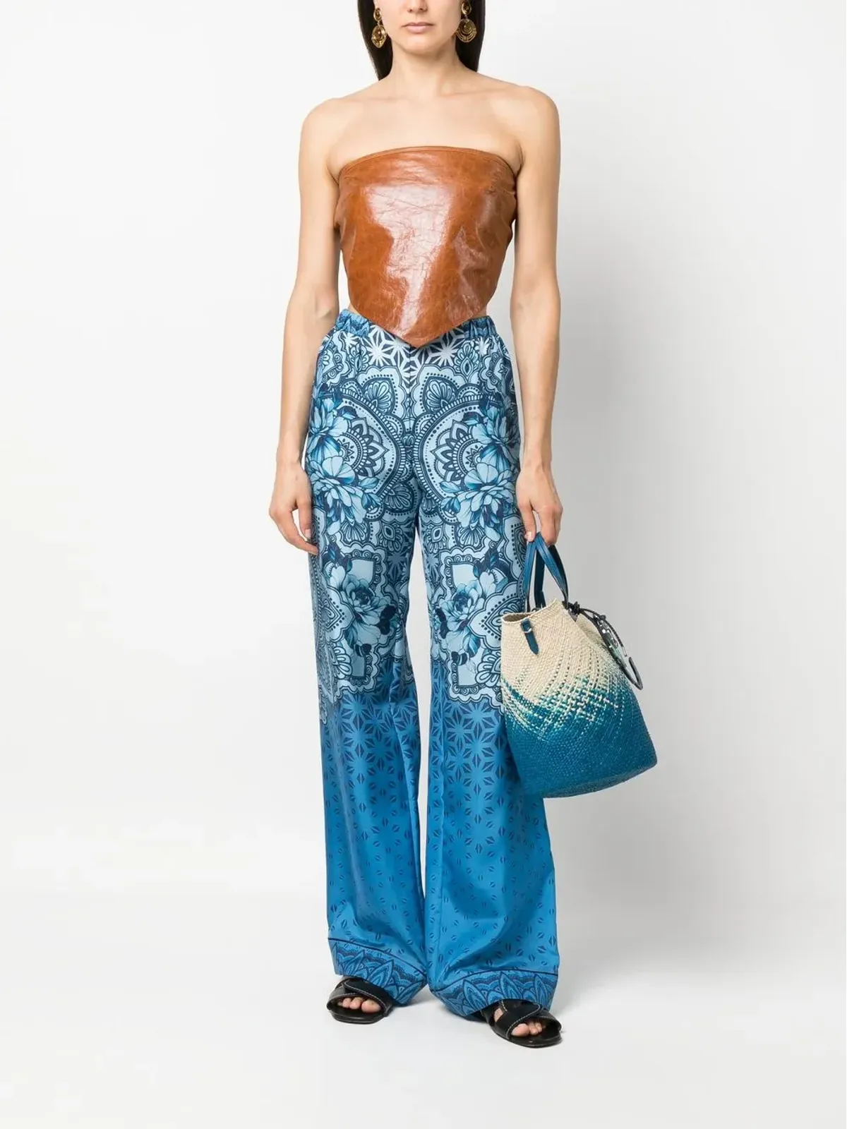 Alberta Ferretti シルク グラフィックプリント ワイドレッグパンツ - 画像2