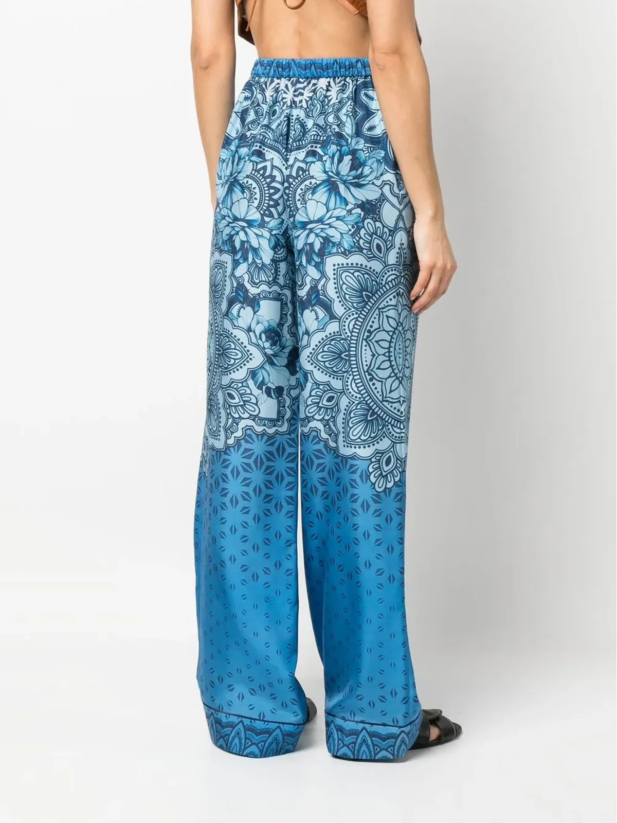 Alberta Ferretti シルク グラフィックプリント ワイドレッグパンツ - 画像4