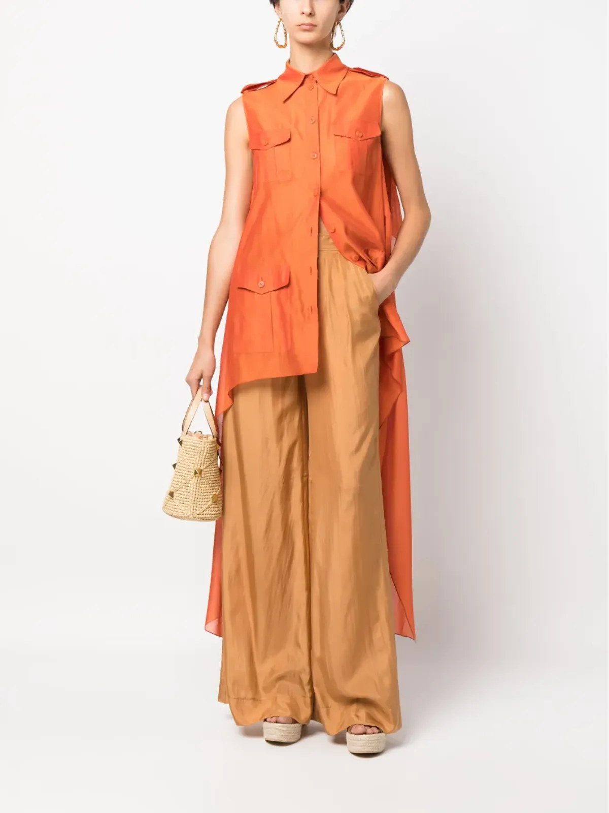 Alberta Ferretti ロングライン シルク パラッツォパンツ - 画像2