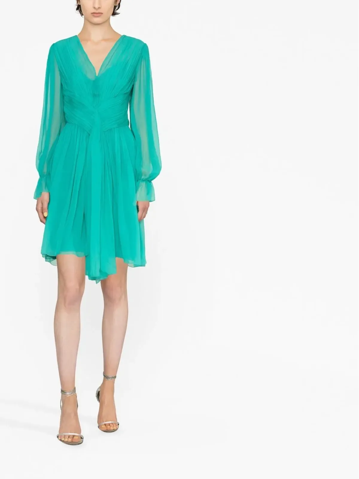 Alberta Ferretti プリーツ入り長袖ミニドレス - 画像2