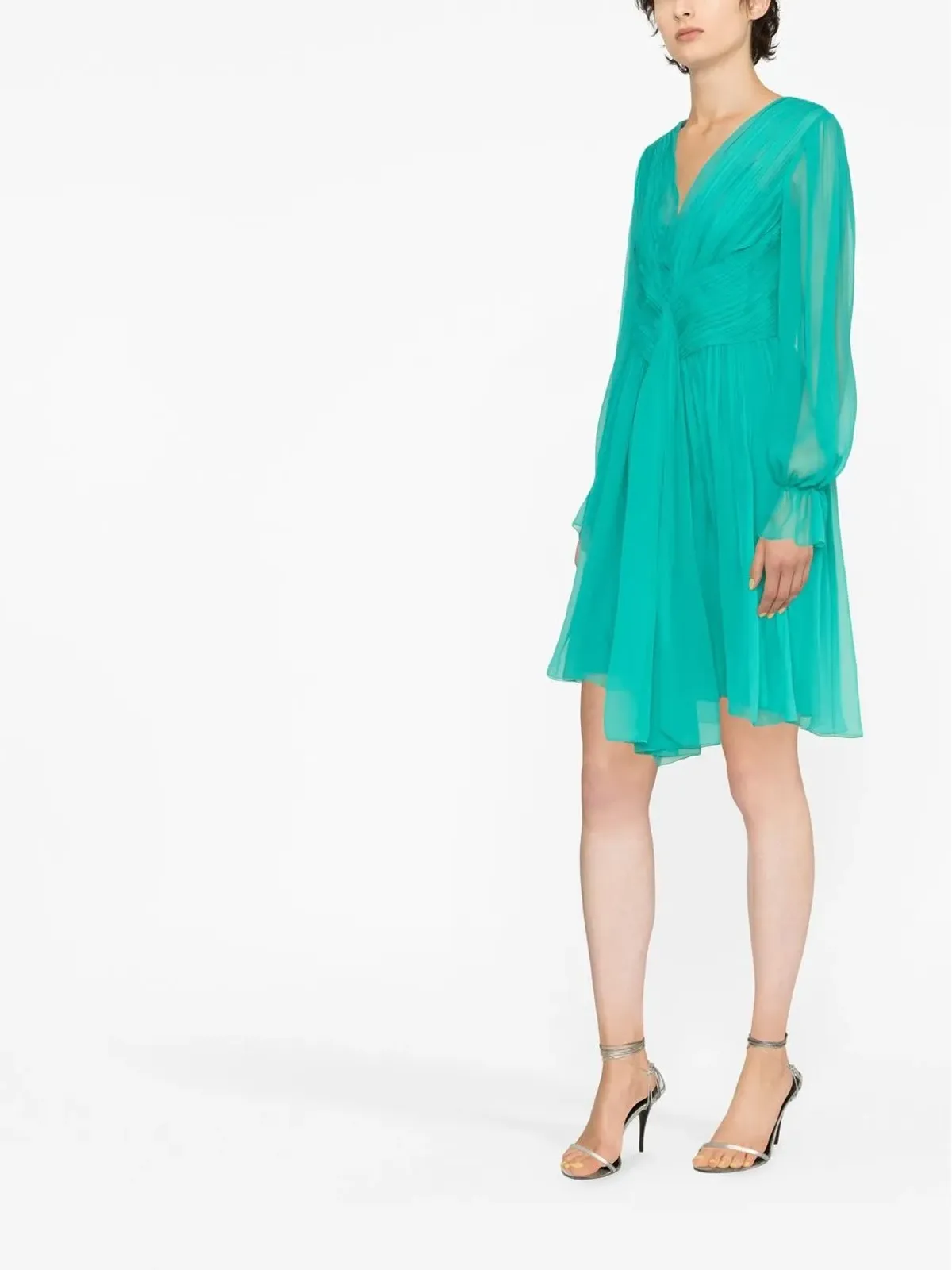 Alberta Ferretti プリーツ入り長袖ミニドレス - 画像4