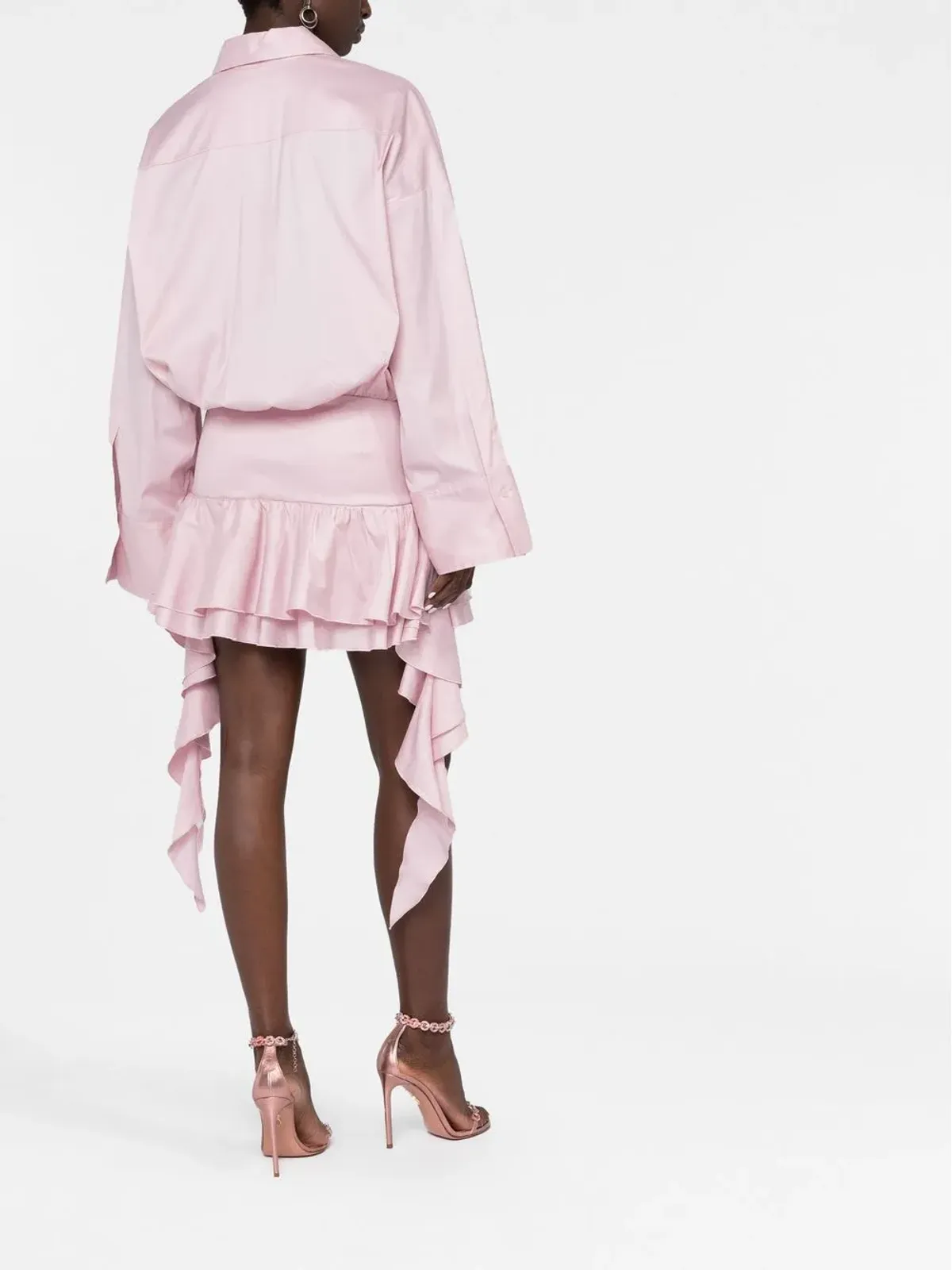 Blumarine ドロップドウェスト・フリル付きシャツドレス - ピンク - 画像4