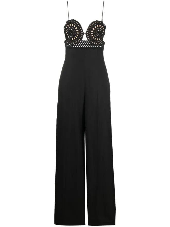 Stella McCartney Stella McCartney broderie anglais フレアレッグジャンプスーツ - ブラックの商品画像