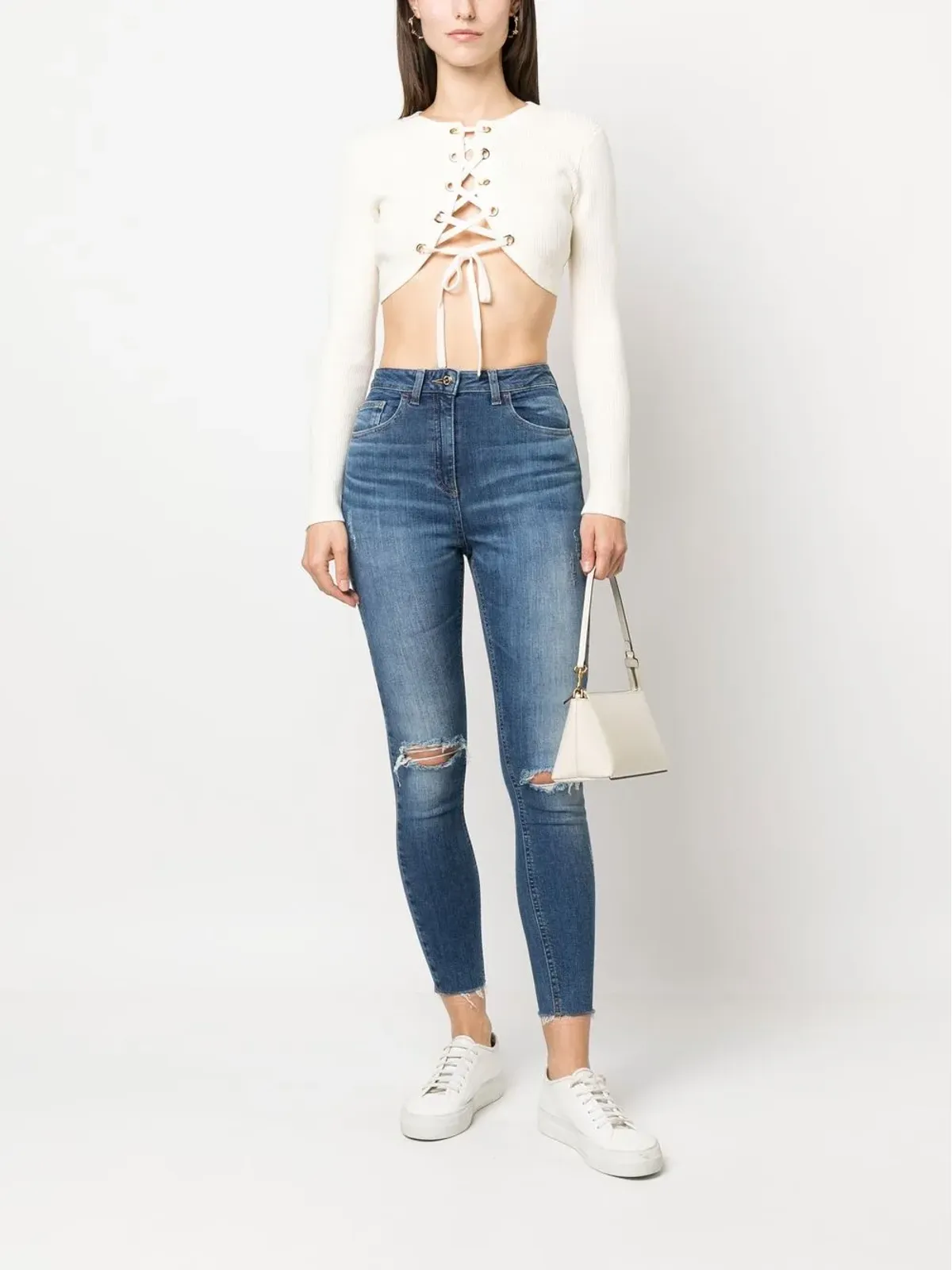 Elisabetta Franchi レースアップ クロップドカーディガン - 画像2