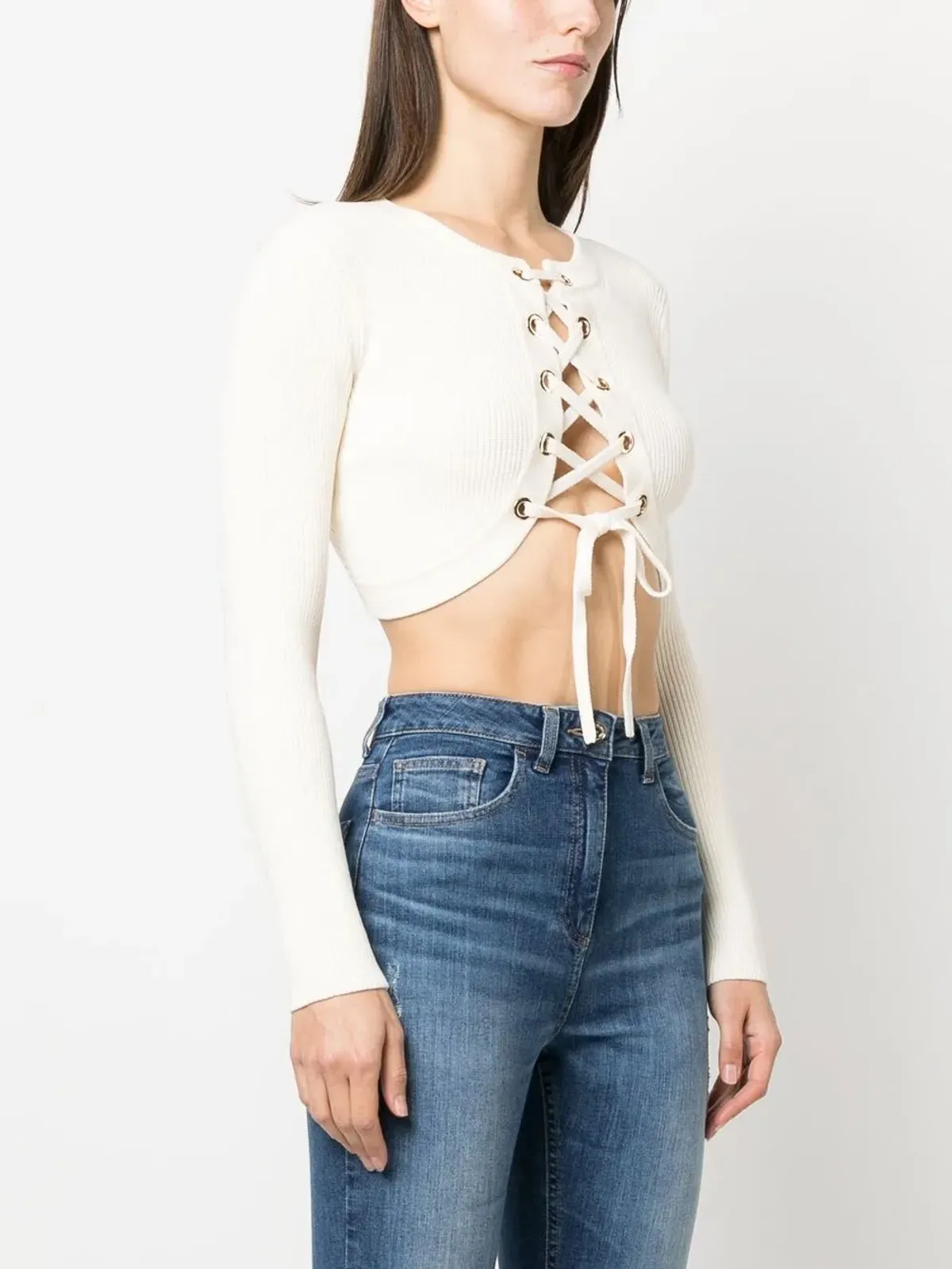Elisabetta Franchi レースアップ クロップドカーディガン - 画像3