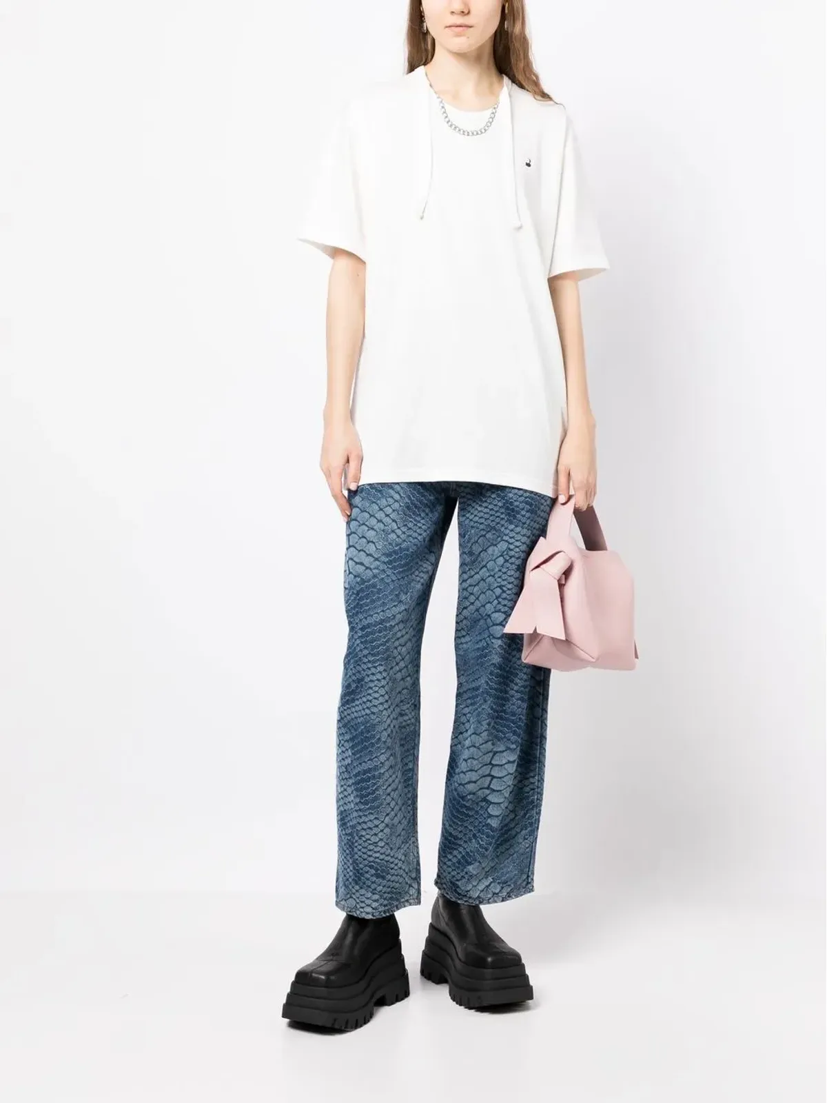 pushBUTTON ネックレスプリント オーバーサイズTシャツ - 画像2