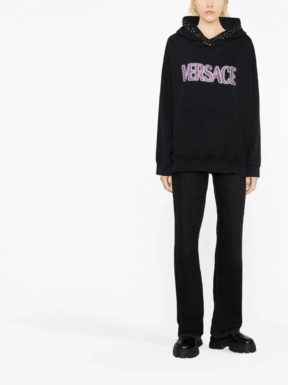 Versace ロゴプリントスタッズ付きフーディー - 画像2