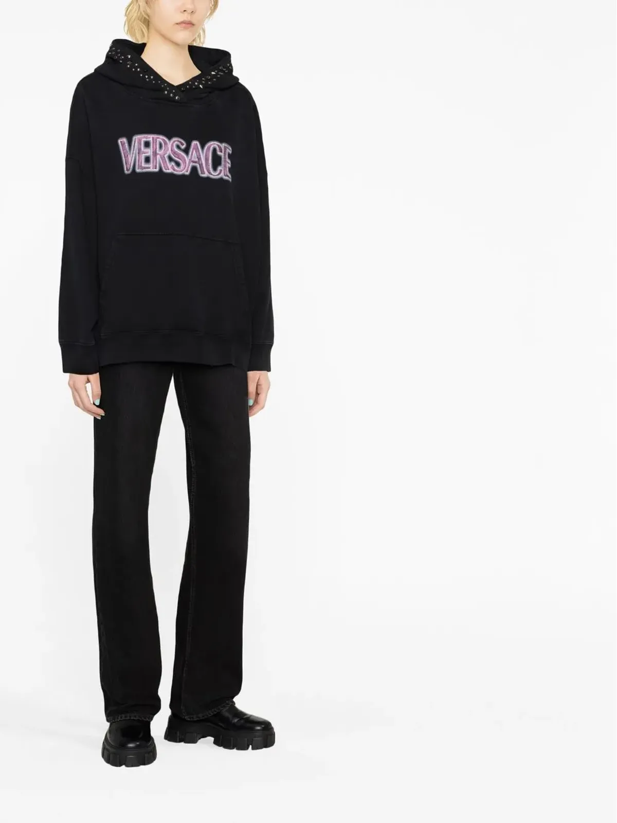 Versace ロゴプリントスタッズ付きフーディー - 画像3