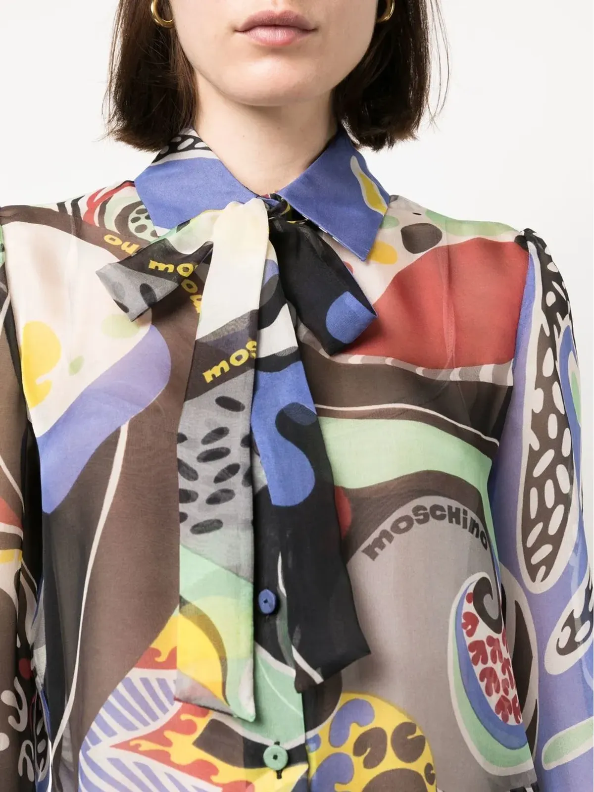 Moschino 抽象柄パッシーボウ ブラウス - 画像5