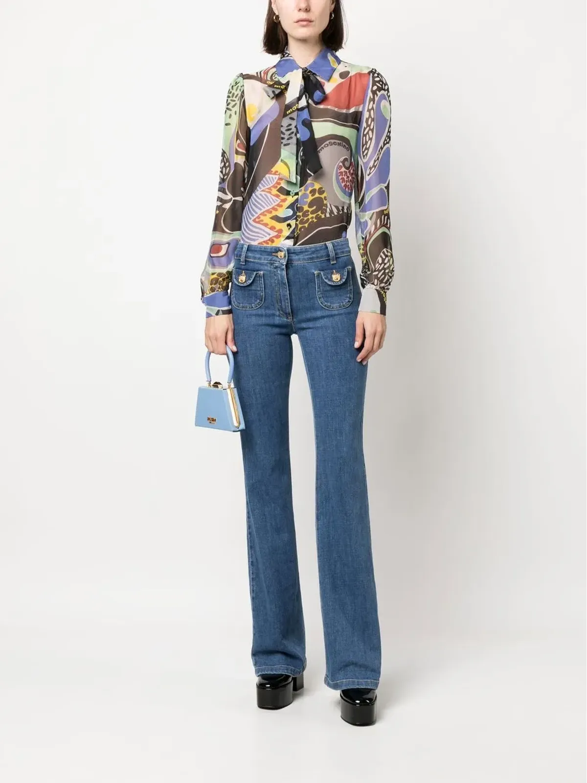 Moschino 抽象柄パッシーボウ ブラウス - 画像2