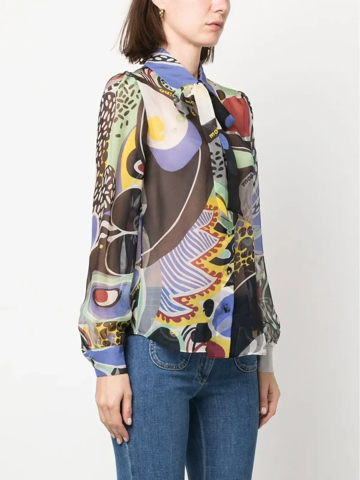 Moschino 抽象柄パッシーボウ ブラウス - 画像3