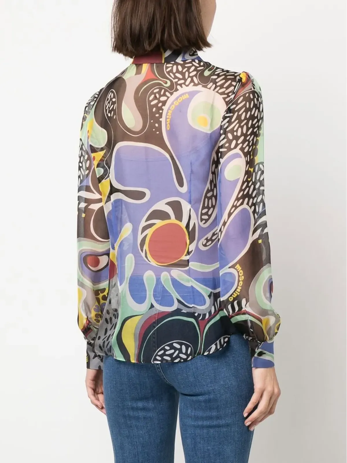 Moschino 抽象柄パッシーボウ ブラウス - 画像4
