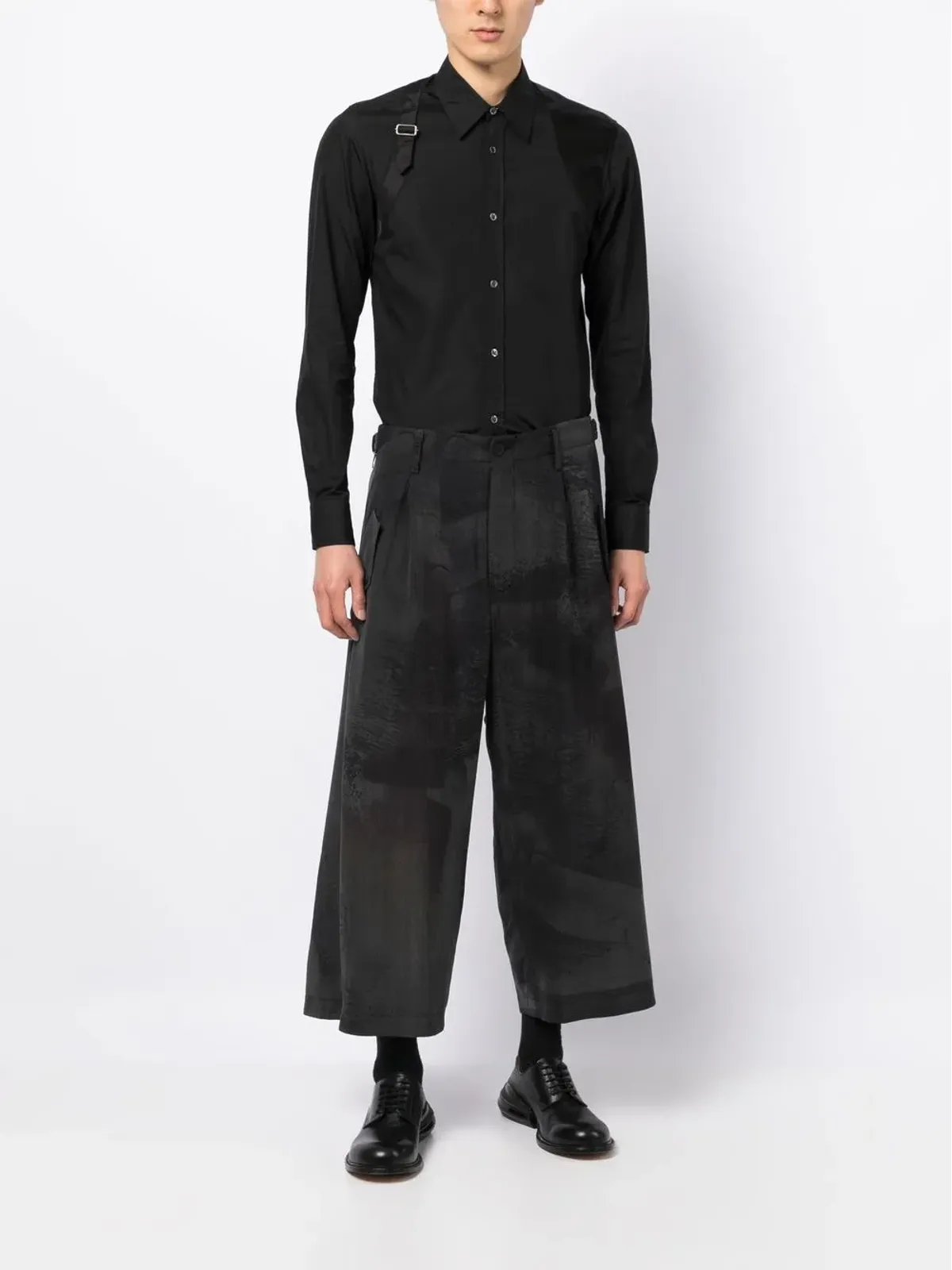 Yohji Yamamoto クロップドワイドレッグパンツ - ブラック - 画像2