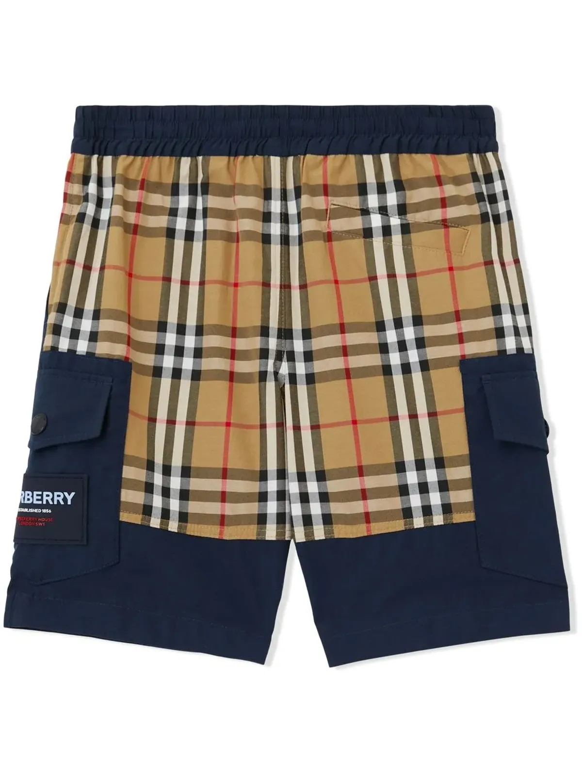 Burberry Kids ヴィンテージチェックパネルカーゴショーツ ブルー - 画像2