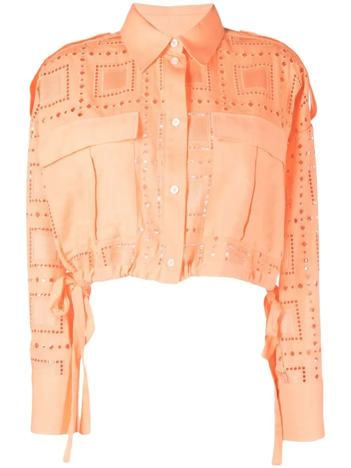 MSGM ブロderie-anglaise クロップドシャツ（オレンジ） - 画像1