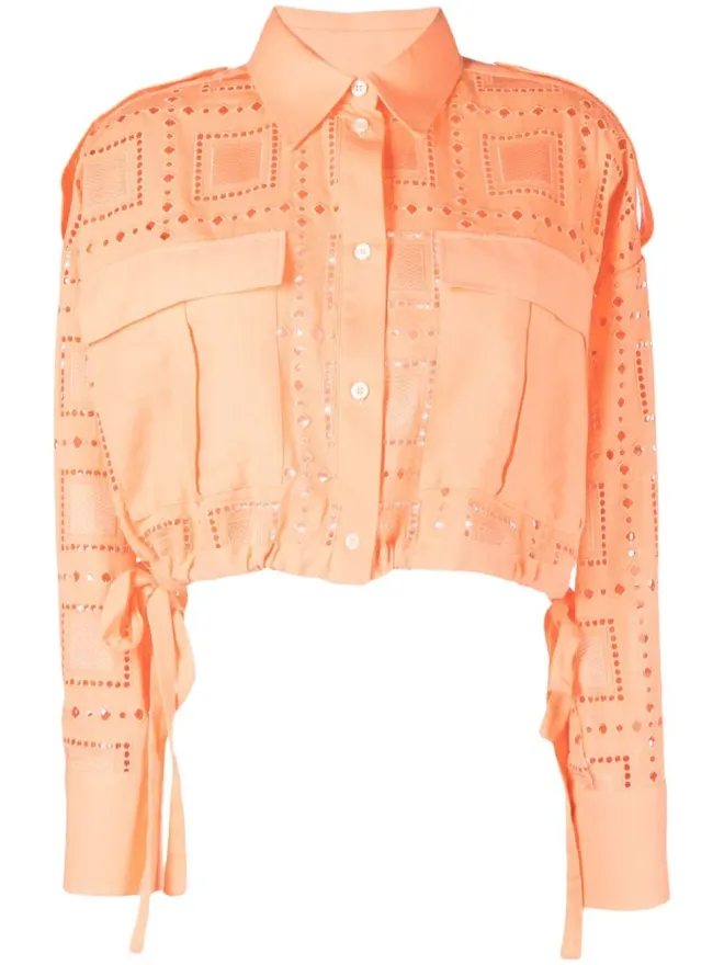 MSGM MSGM ブロderie-anglaise クロップドシャツ（オレンジ）の商品画像
