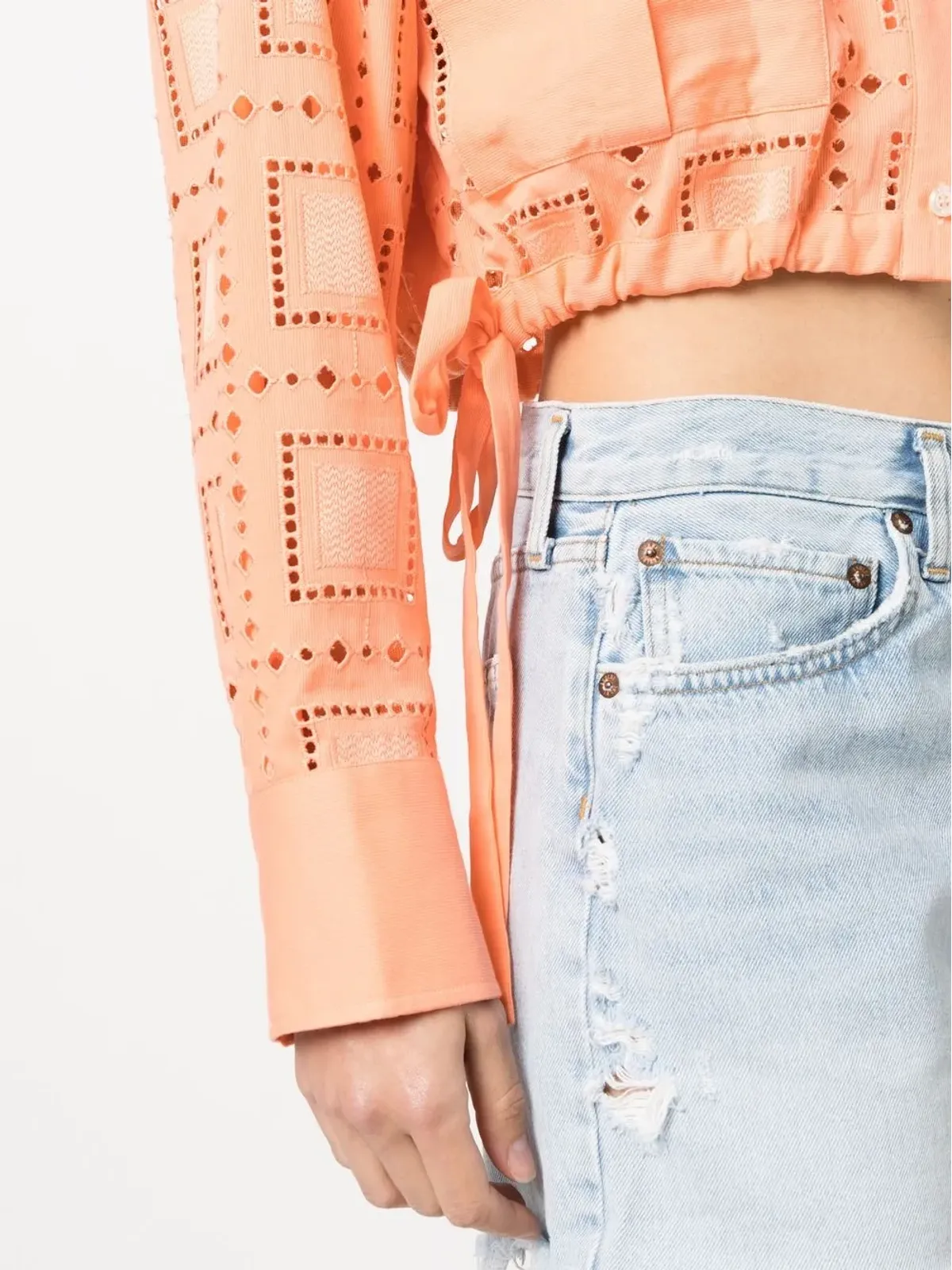 MSGM ブロderie-anglaise クロップドシャツ（オレンジ） - 画像5