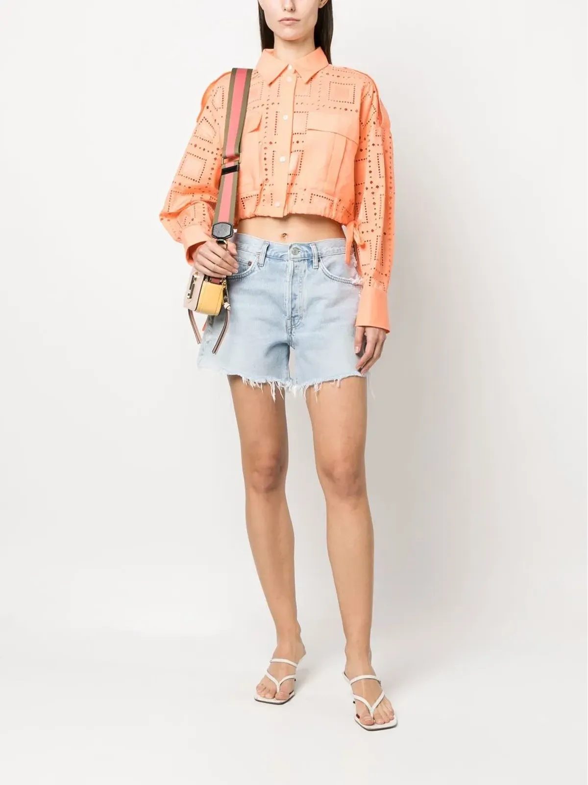 MSGM ブロderie-anglaise クロップドシャツ（オレンジ） - 画像2
