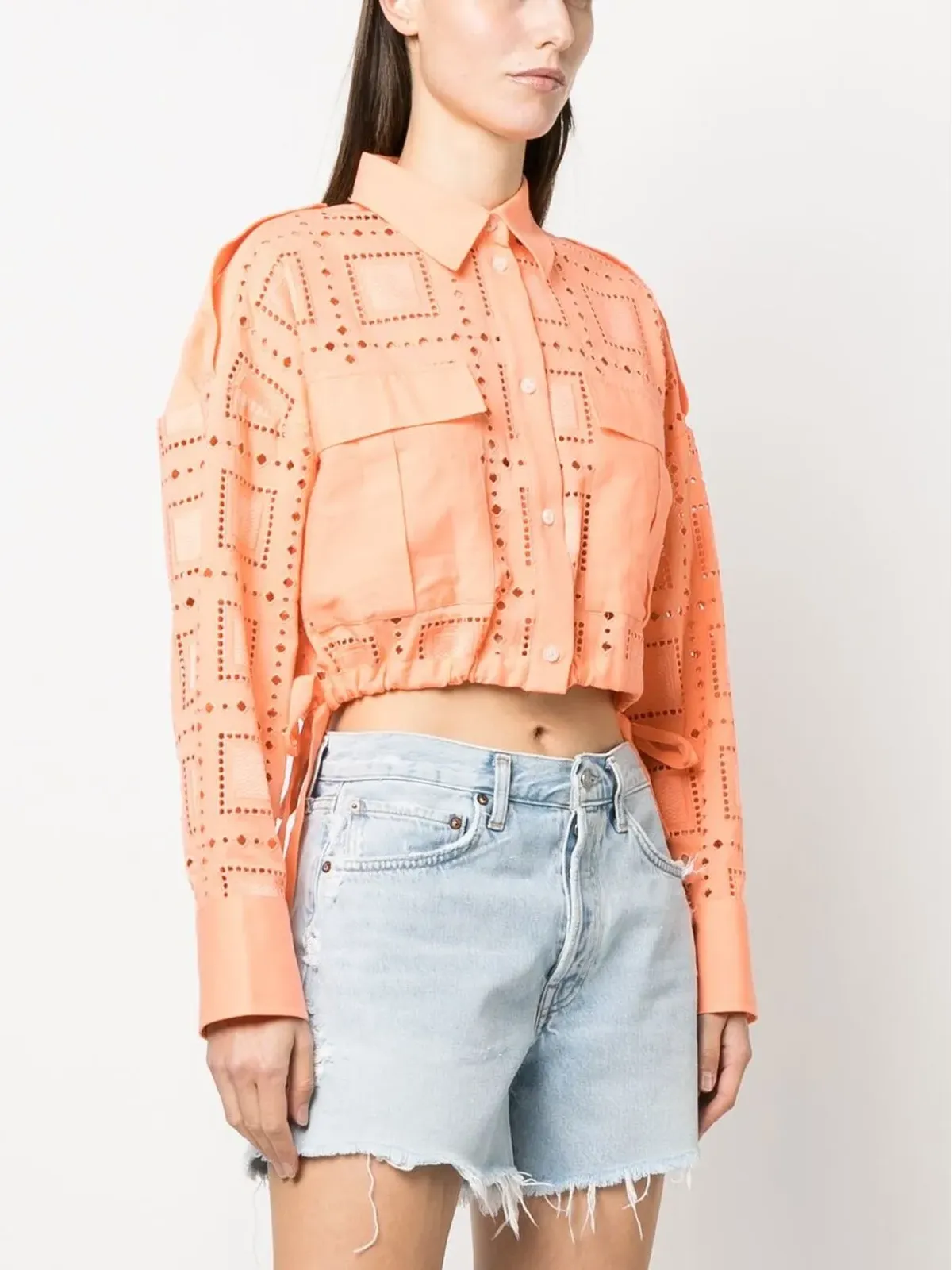 MSGM ブロderie-anglaise クロップドシャツ（オレンジ） - 画像3