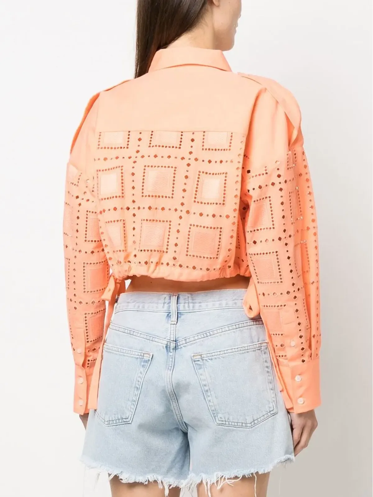 MSGM ブロderie-anglaise クロップドシャツ（オレンジ） - 画像4