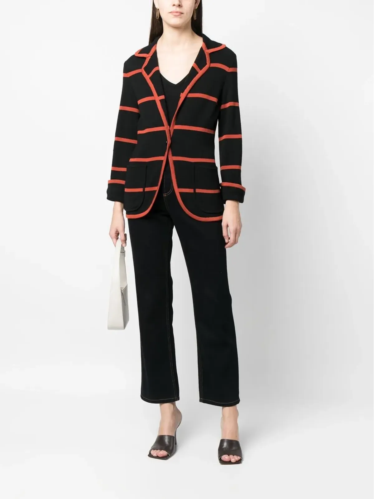 Saint Laurent Pre-Owned 1970年代 横ストライプ ブレザー ブラック - 画像2